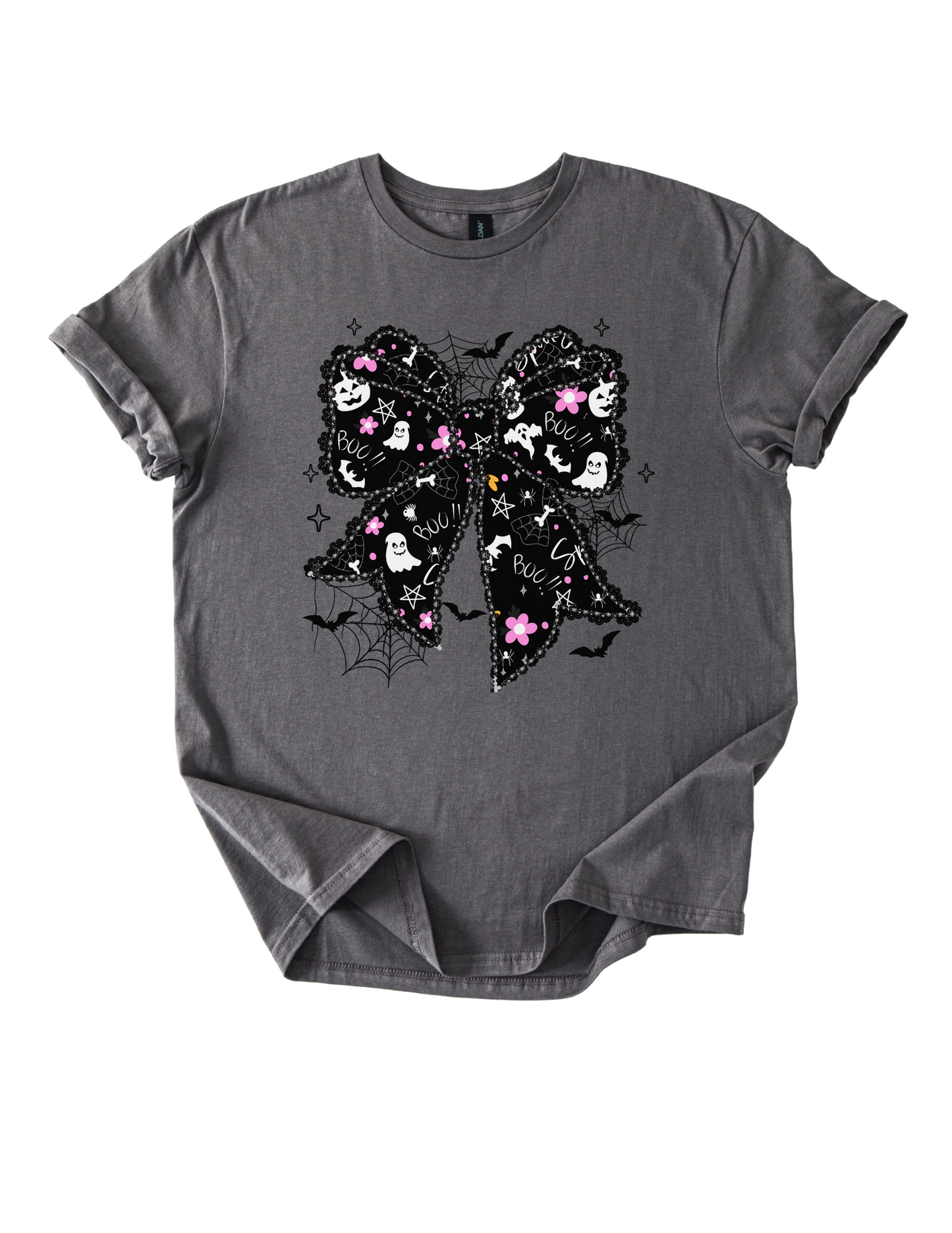 Halloween Bow T-Shirt | Lacey Black Bow Graphic Tee | Preppy Girly Halloween Shirt | Cute Ghost Bow Aesthetic | Fall Graphic Tee