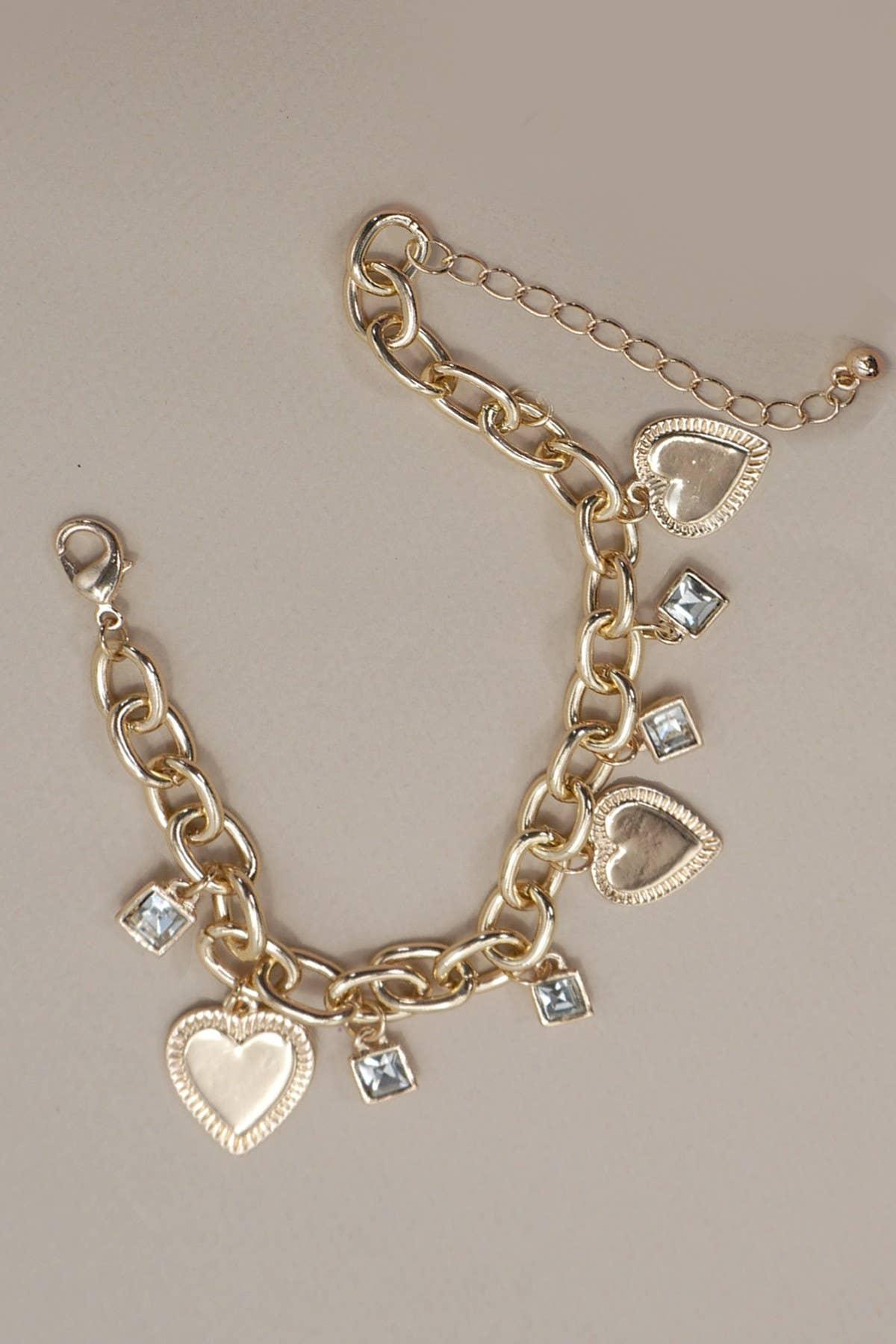 CHARM BRACELET-HEART RHINESTONE CHARMS