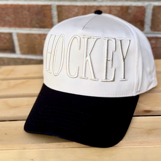 Monochromatic Hockey Trucker Hat | Embroidered Hockey Sticks Side Detail | Neutral Game Day Hat | Adjustable Snapback