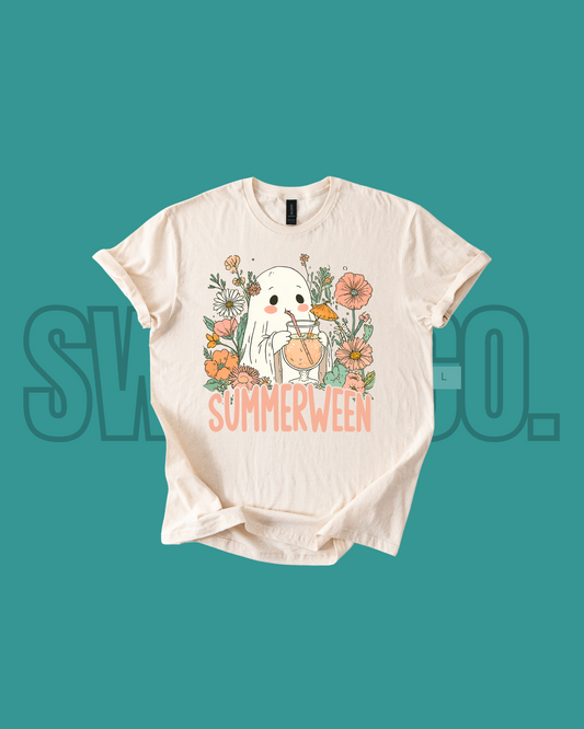 Summerween Ghost Flower T-Shirt | Spooky Cute Halloween Summer Tee | Floral Ghost Shirt | Cottagecore Fall Shirt | Swain Co.