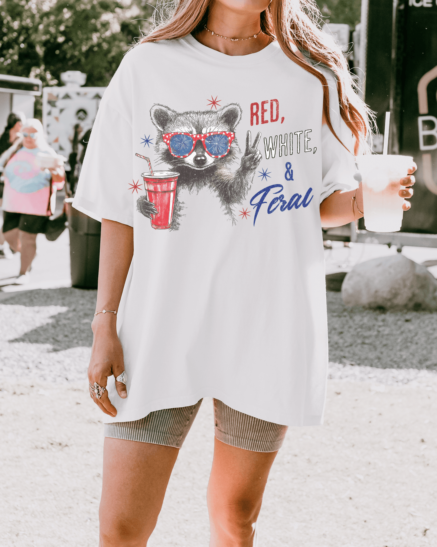 Red, White & Feral Raccoon T-Shirt | Funny Fourth of July Shirt | Patriotic Graphic Tee | USA Animal Shirt | Independence Day Outfit | Trash Panda Tee