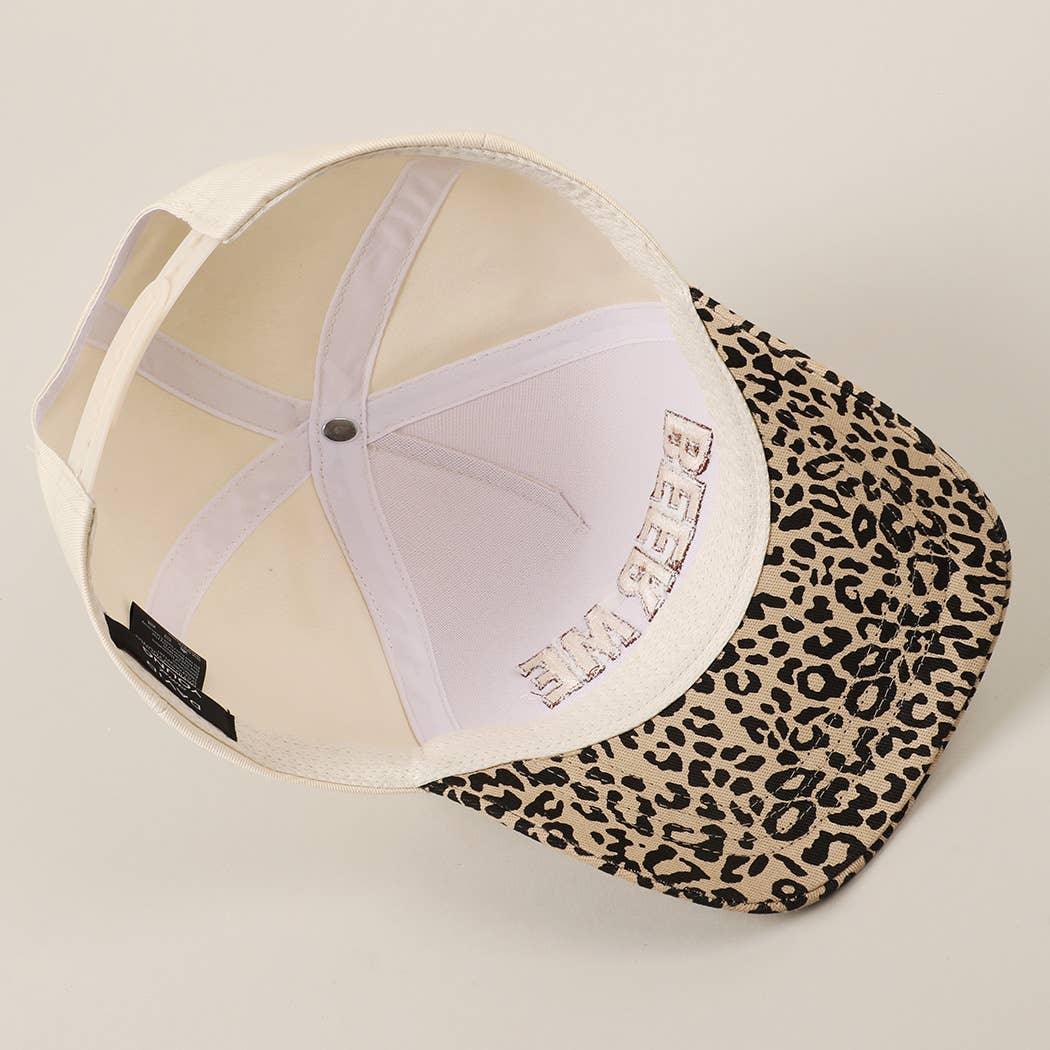 BEER ME Embroidered Leopard Trucker Hat