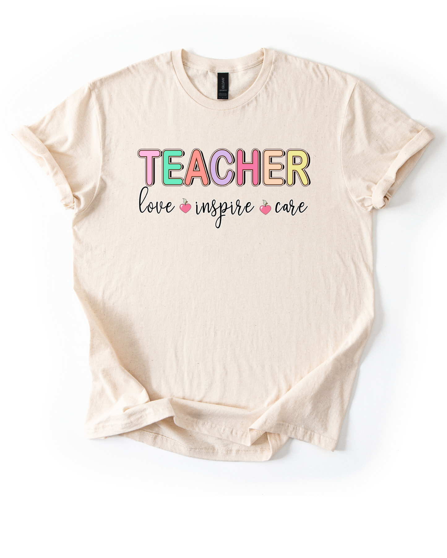 Love Inspire Care Teacher T-Shirt | Back to School Teacher Shirt | Teacher Appreciation Gift | Gildan Softstyle Unisex Tee