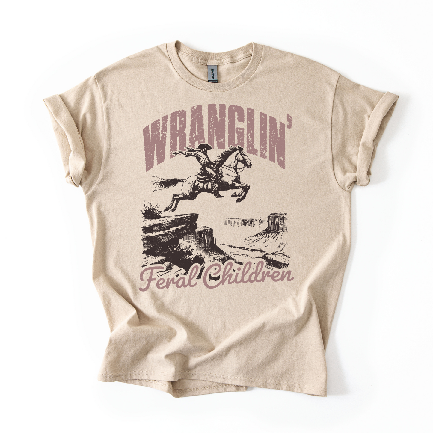 Wranglin’ Feral Children T-Shirt | Funny Western Mom Shirt | Country Mama Tee | Parenting Humor Graphic Tee | Chaos Coordinator Shirt