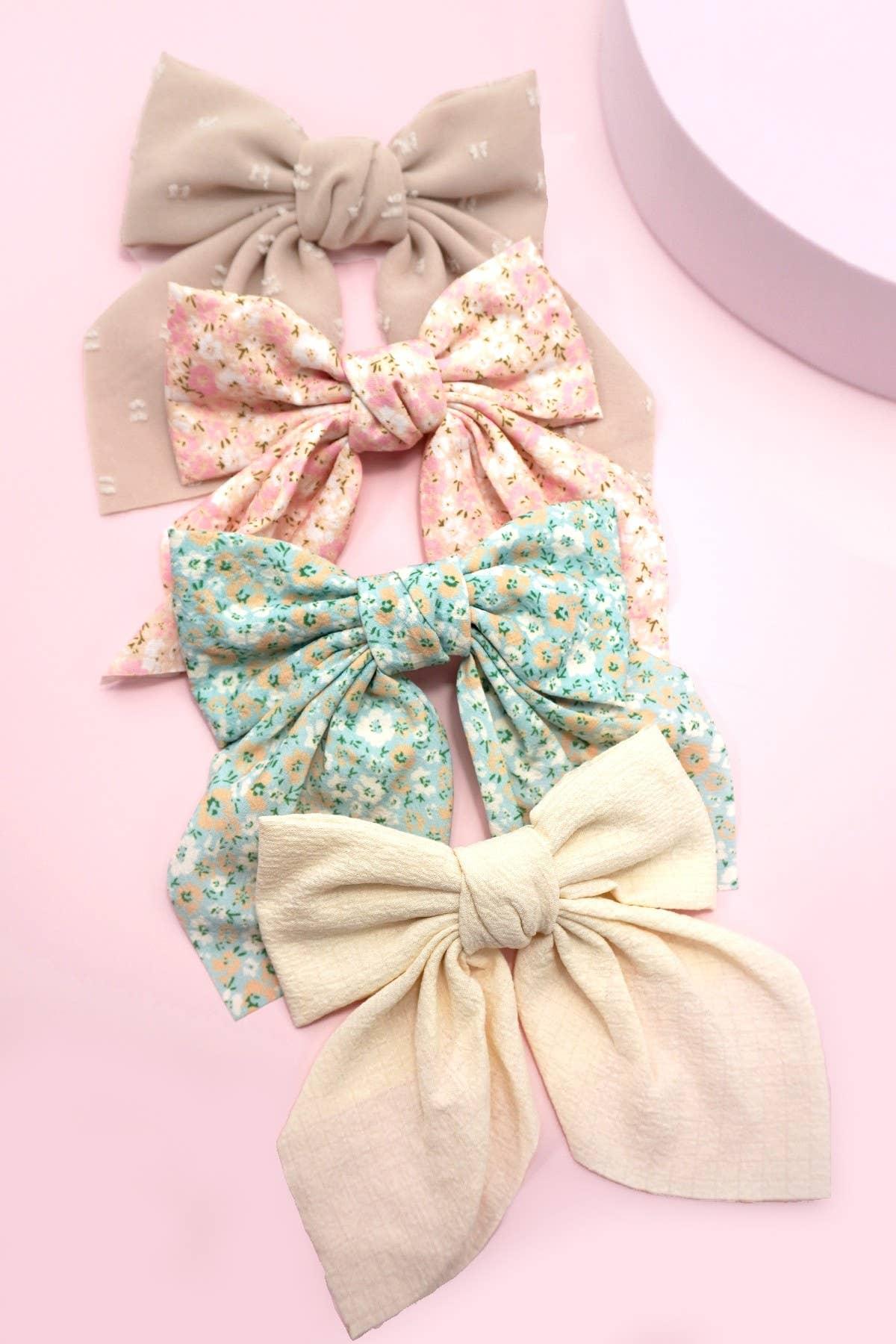 PRETTY DITSY ORGANZA BOW RIBBON HAIR CLIPS | Mint