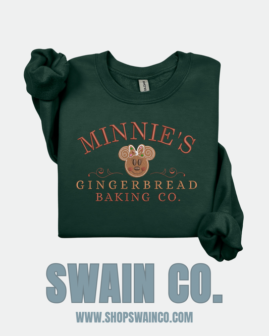 Minnie’s Gingerbread Baking Co. Embroidered Christmas Sweatshirt | Disney Themed Holiday Crewneck | Cozy Gingerbread Sweatshirt | Christmas Gift for Her
