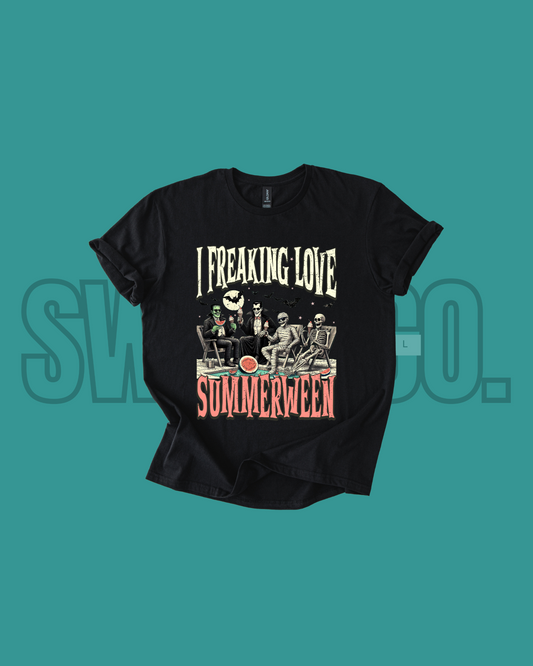 I Freaking Love Summerween T-Shirt | Funny Halloween in Summer Tee | Summer Spooky Season Shirt | Ghosts & Popsicles Graphic Tee