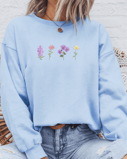 Birth Flower Embroidered Crewneck Sweatshirt — The Perfect Mother’s Day Gift!