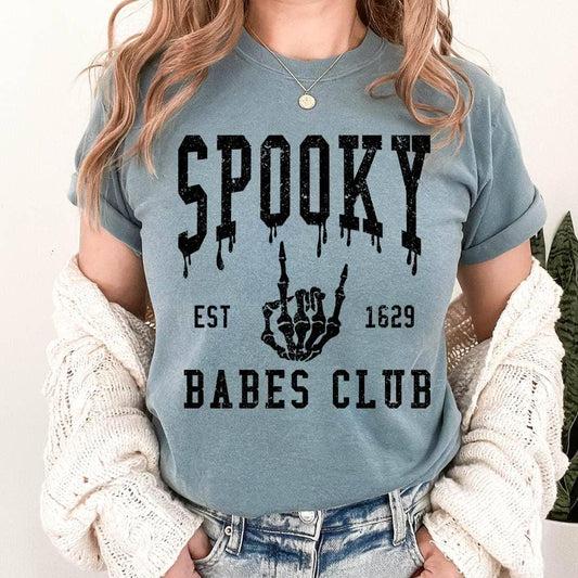 Spooky Babes Club Tee or Crewneck Sweatshirt | Cute Halloween Shirt | Witchy Graphic Tee | Ghost Girl Aesthetic | Fall Cozy Outfit | Unisex Fit