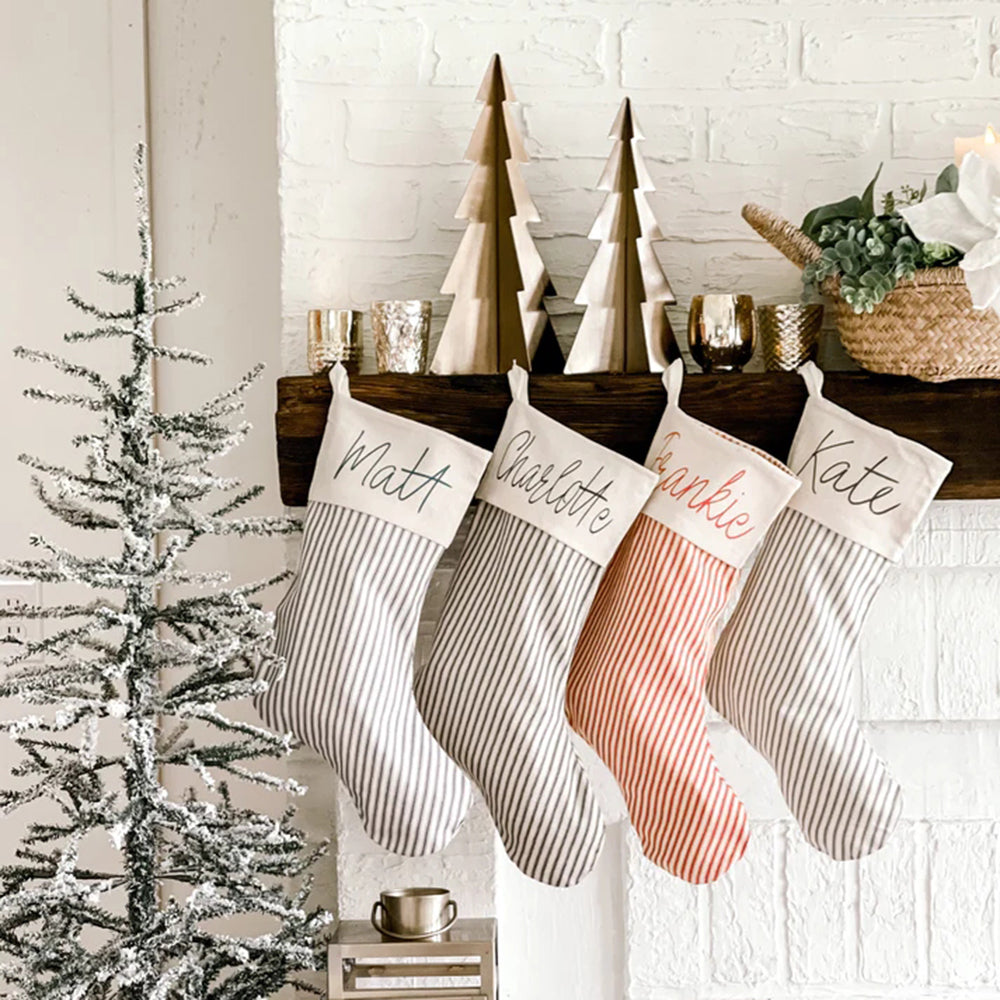 Linen Striped Christmas Stocking – Perfect for Personalization or Ready-to-Hang Blank