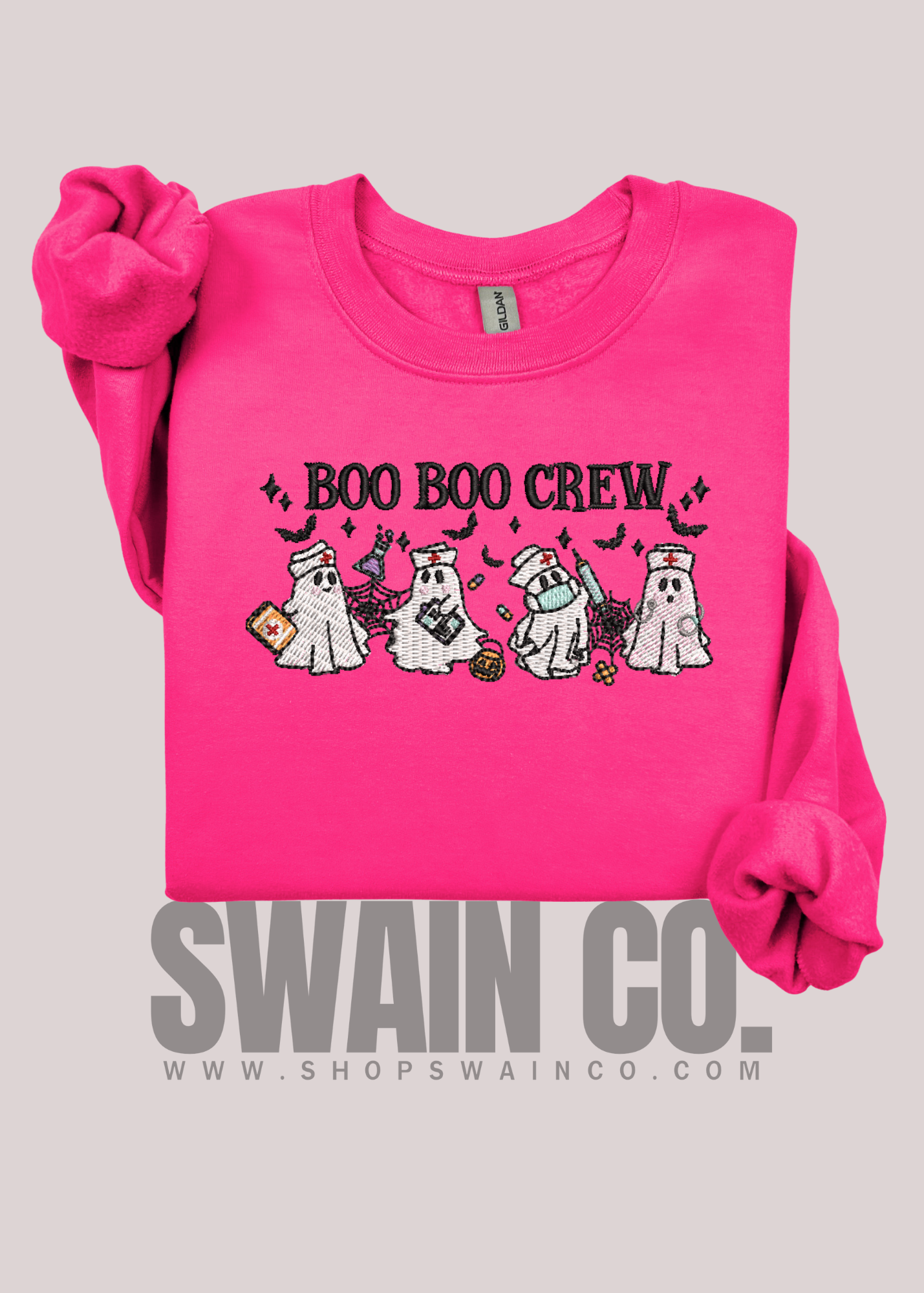 Boo Boo Crew Ghost Nurse Embroidered Sweatshirt | Halloween Nurse Crewneck | Spooky Season Medical Staff Gift