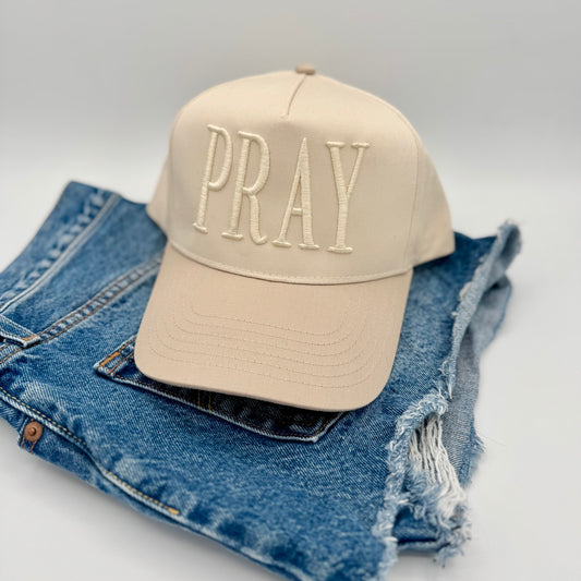 Monochromatic Puff Embroidered PRAY Hat | Christian Trucker Hat | Minimalist Faith Hat | 3D Puff Embroidery Cap | Religious Gift | Neutral Aesthetic Hat
