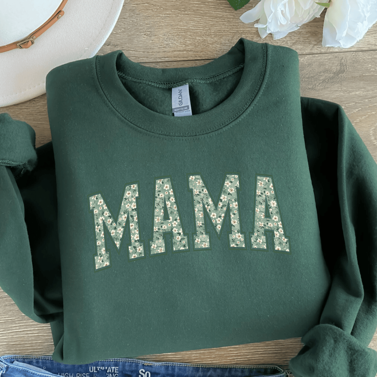Mama Green Floral Graphic Tee or Crewneck Sweatshirt