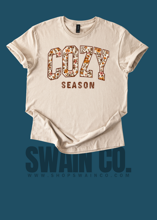 Fall Floral Cozy Season Graphic Tee | Autumn Aesthetic Shirt | Retro Floral Fall T-Shirt | Cozy Season Sweatshirt Option