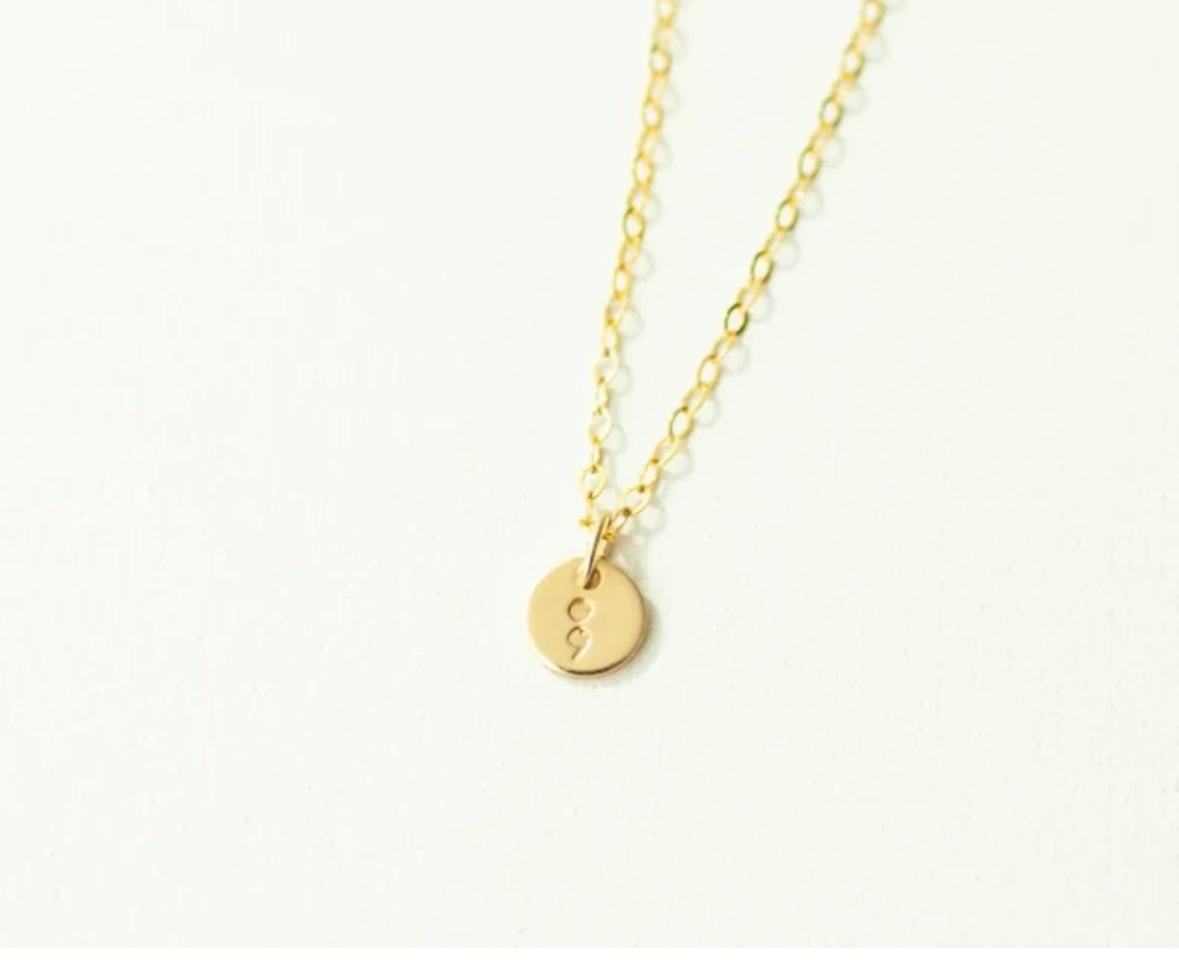 Semicolon Suicide Awareness Necklace | Gold Plated Mental Health Jewelry | Inspirational Gift