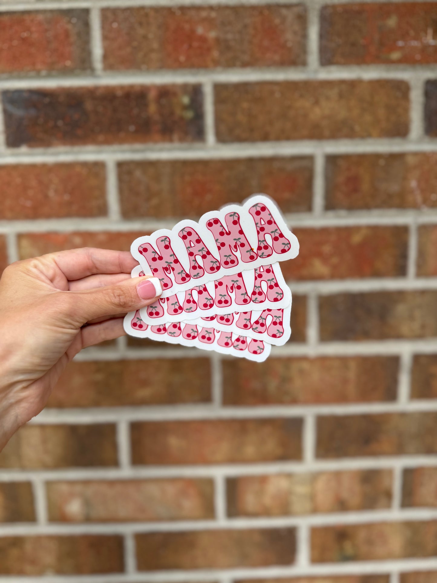 Mama Cherry Print Sticker – 4” x 1.75” | Water-Resistant Vinyl