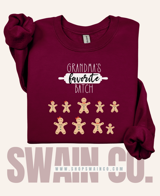 Grandma’s Favorite Batch Custom Christmas Crewneck Sweatshirt | Personalized Holiday Sweatshirt with Kids’ Names | Gift for Grandma