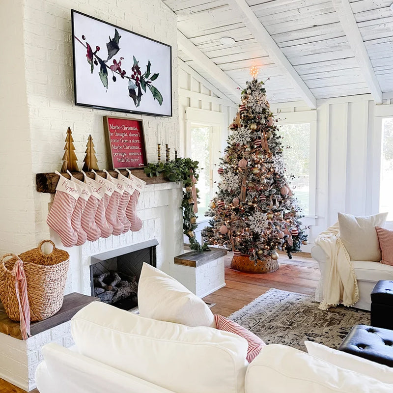 Linen Striped Christmas Stocking – Perfect for Personalization or Ready-to-Hang Blank