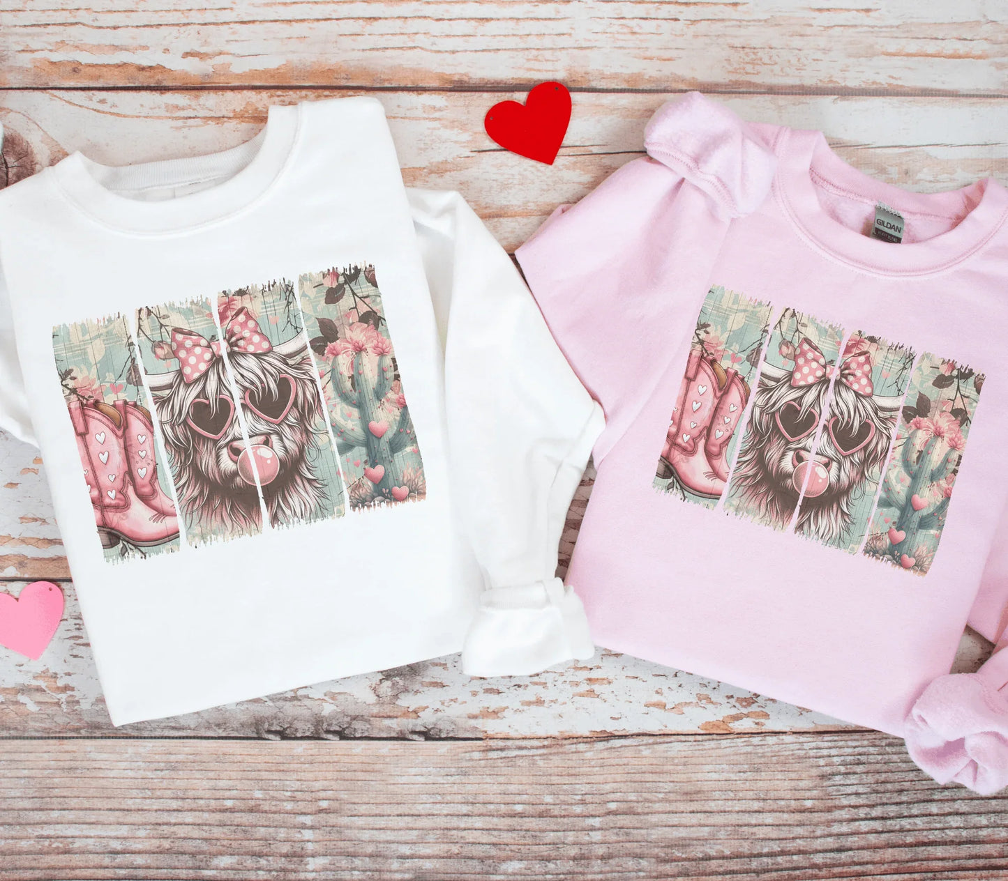Cowgirl Cow Bubblegum Graphic Tee or Sweatshirt Valentines Day - Swain Co. Designs & Apparel