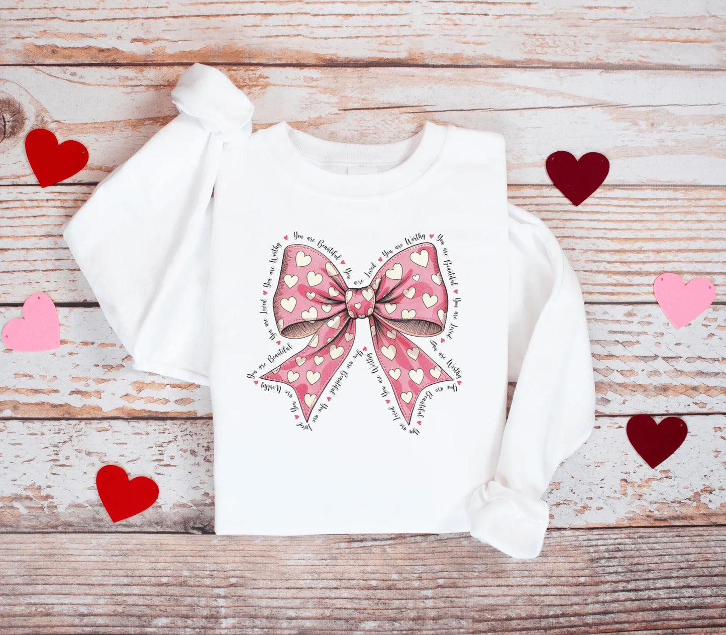 Affirmation Bow Valentines Day Tee or Crewneck Sweatshirt - Swain Co. Designs & Apparel