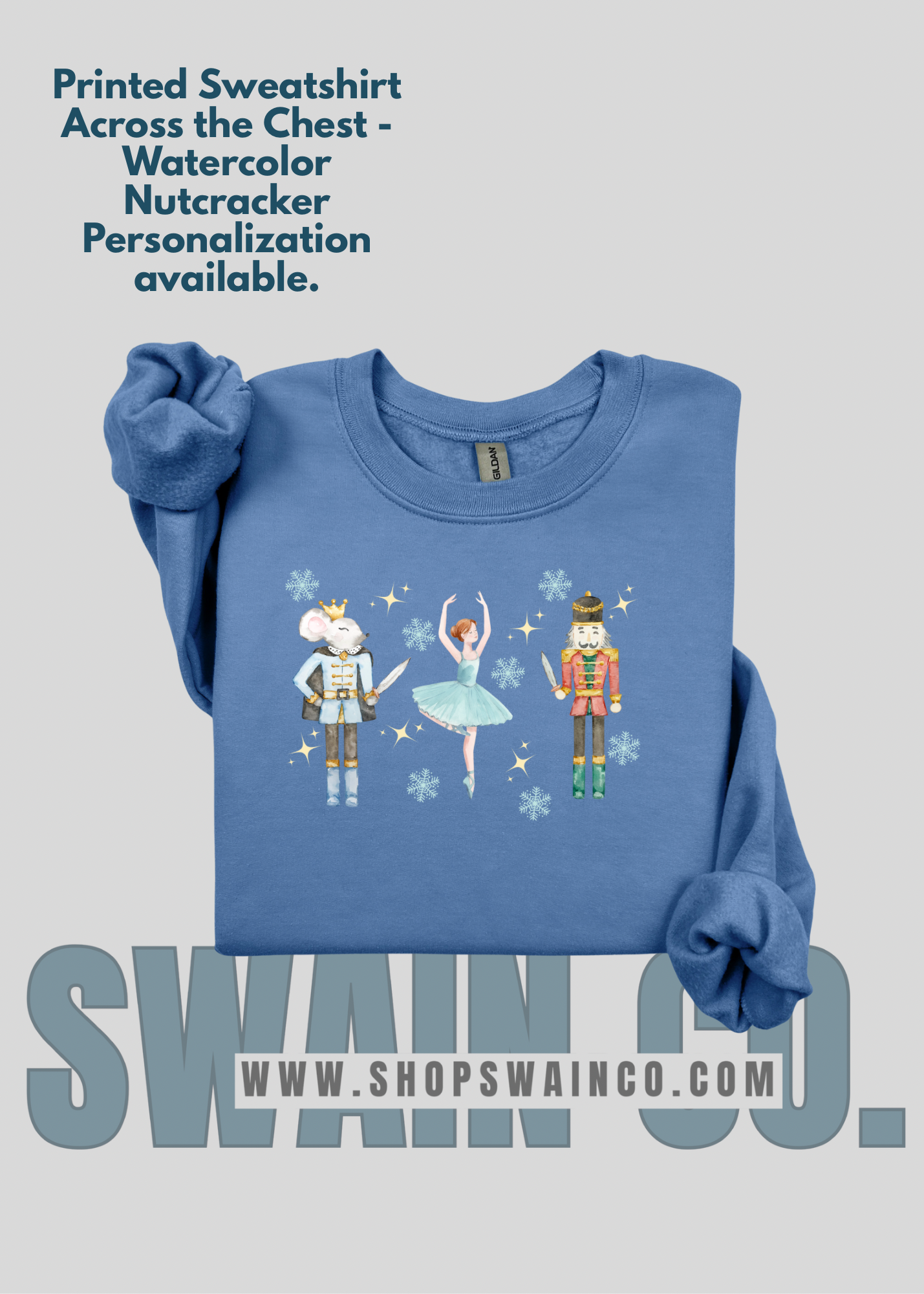 Nutcracker Ballet Sweatshirt | Watercolor Nutcracker, Clara & Mouse | Personalized Dance Studio or Name | Christmas Ballet Crewneck
