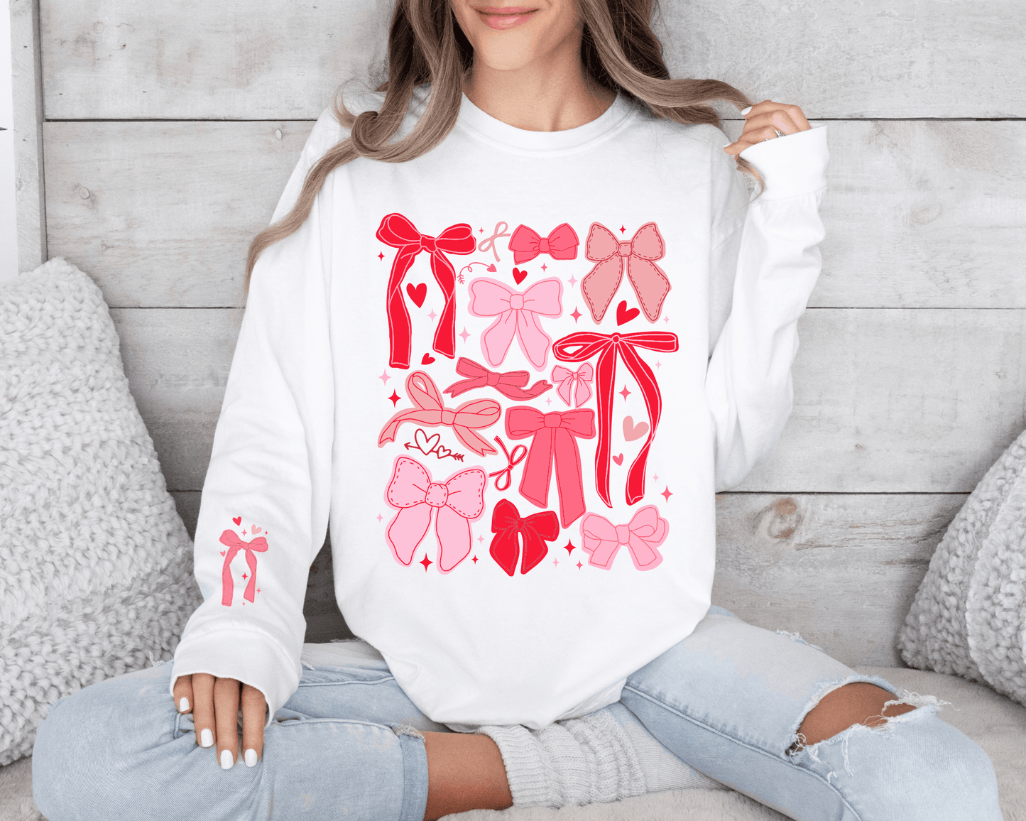 Pink & Red Valentine’s Day Bow Crewneck Sweatshirt