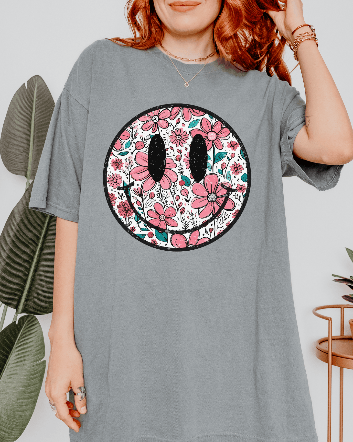 Flower Smiley Face Graphic Tee