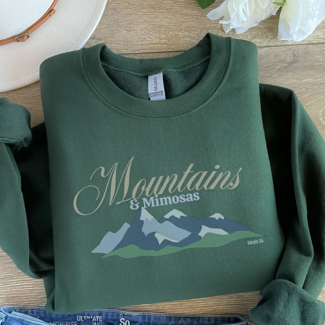 Mountains and Mimosas Sweatshirt | Cozy Brunch Crewneck | Après Ski Pullover | Cute Weekend Getaway Shirt | Girls Trip Outfit