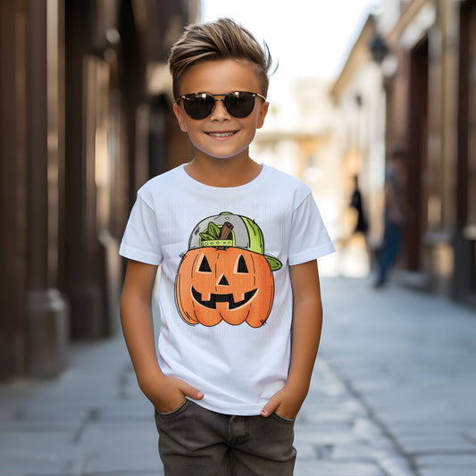 Pumpkin with Hat Kids Tee | Toddler Fall Shirt | Halloween Graphic Tee | Cute Pumpkin Shirt | Spooky Season Outfit | Fall Toddler T-Shirt