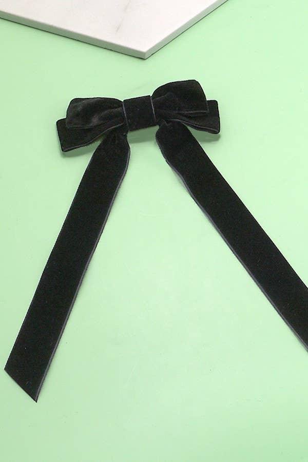 SOFT LONG VELVET RIBBON BOW HAIR CLIPS | 40H724: Off White