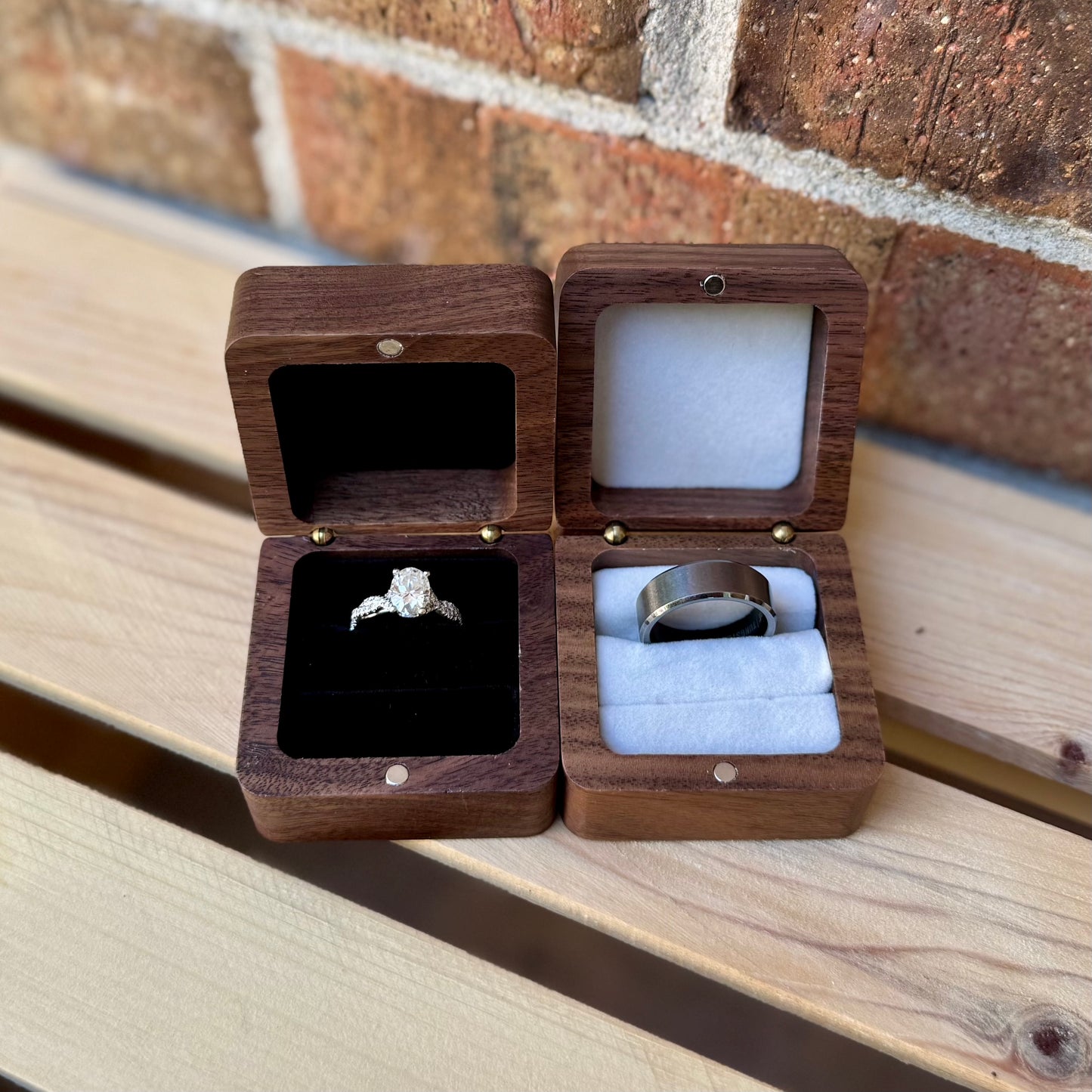 Personalized Wooden Two-Ring Box – Laser Engraved | Custom Ring Holder for Wedding, Engagement, Everyday Keepsake