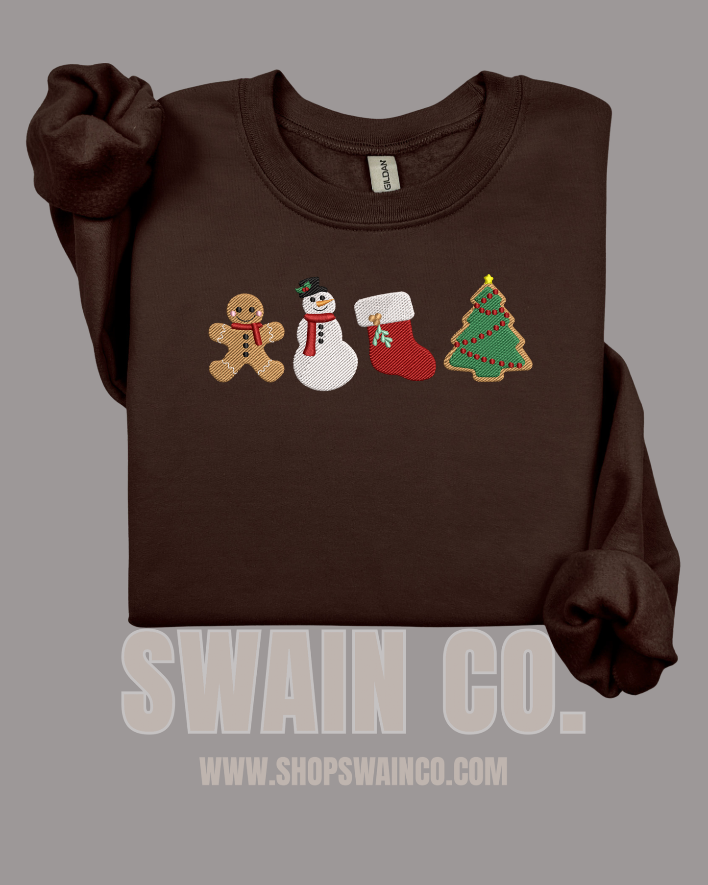 Embroidered Christmas Cookie Crewneck Sweatshirt | Gingerbread, Snowman, Stocking & Tree Embroidery | Holiday Sweatshirt | Cozy Christmas Gift