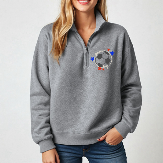 Embroidered Soccer Game Day Crewneck Sweatshirt | Soccer Ball Quarter Zip | Soccer Mom Sweatshirt | Team Spirit Pullover | Custom Soccer Apparel
