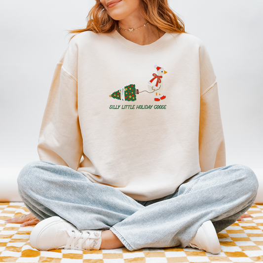 Silly Little Holiday Goose Embroidered Crewneck Sweatshirt | Funny Goose Sweatshirt | Christmas Goose Crewneck | Cozy Winter Embroidered Sweatshirt | Holiday Gift