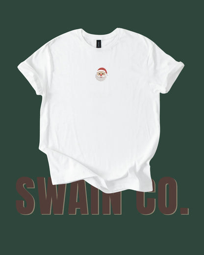 Mini Santa Embroidered Tee – Classic Embroidered Santa Shirt | Holiday Embroidery Tee for Kids, Teens & Adults | Perfect Match to Classic Santa Pajama Pants