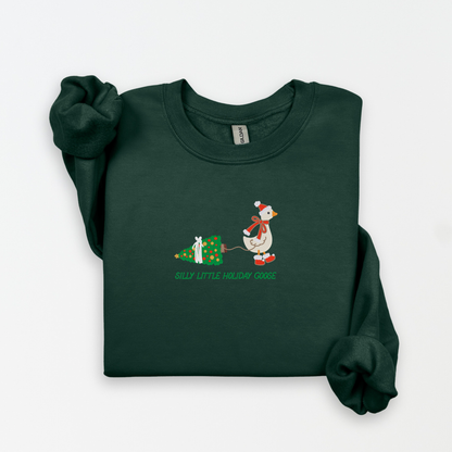 Silly Little Holiday Goose Embroidered Crewneck Sweatshirt | Funny Goose Sweatshirt | Christmas Goose Crewneck | Cozy Winter Embroidered Sweatshirt | Holiday Gift