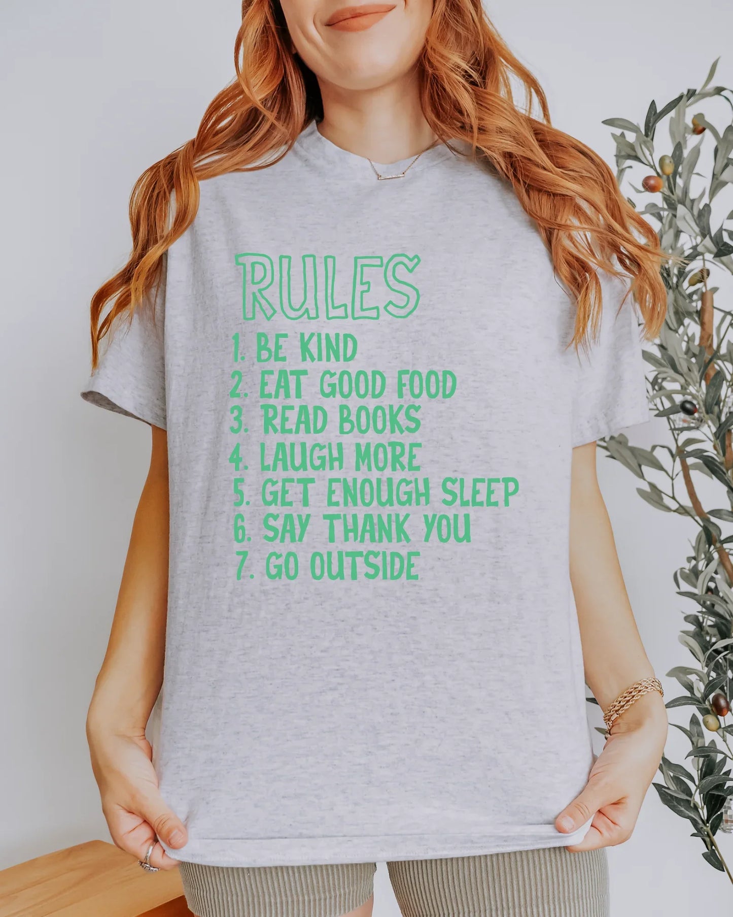 Rules T-Shirt for Women, Inspirational Quote Tee, Positive Vibes Graphic Tee, Be Kind Eat Good Food Read Books Shirt, Self Care Gift, Cozy Daily Reminder Tee