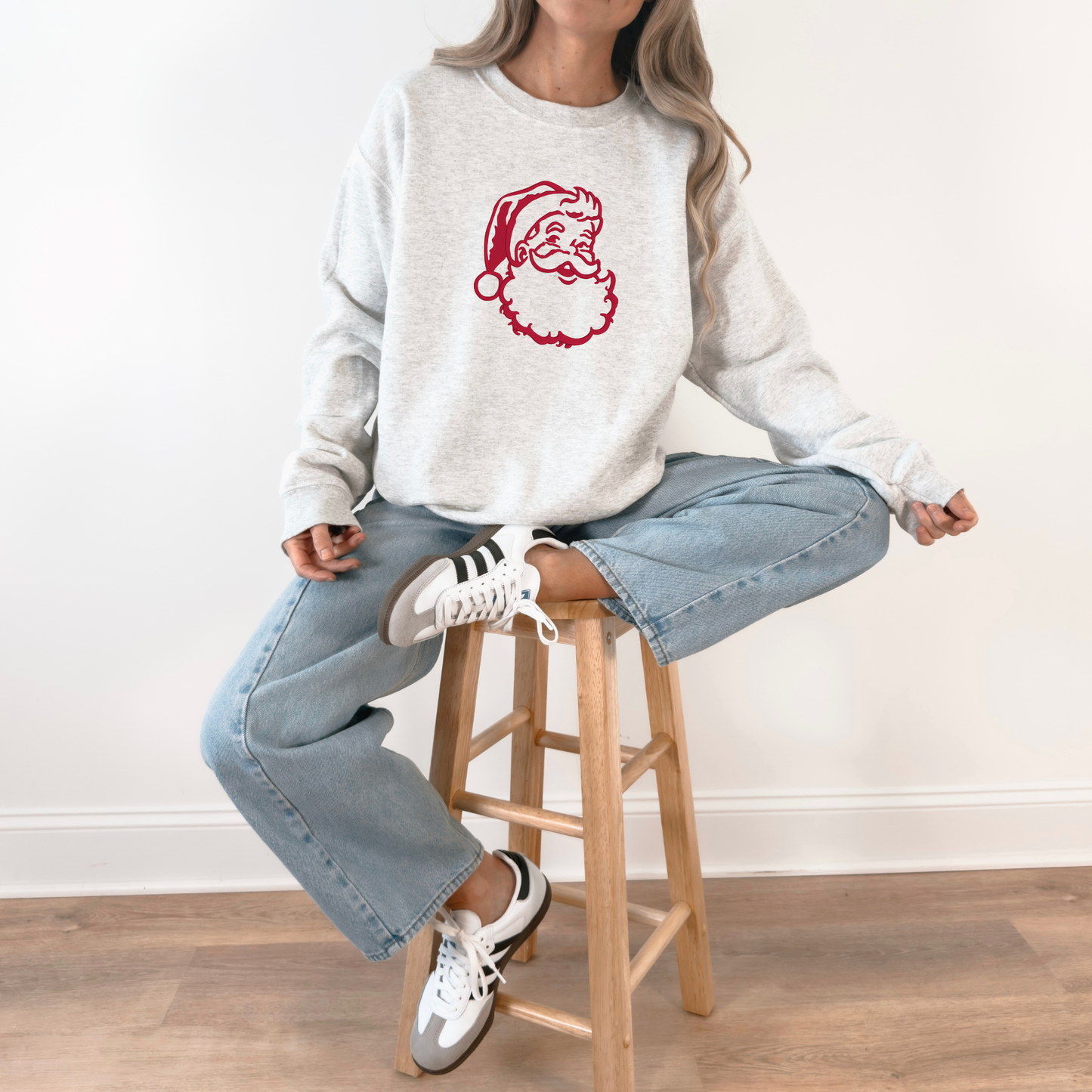 Embroidered Santa Silhouette Christmas Crewneck Sweatshirt | Minimalist Santa Sweatshirt | Vintage Christmas Pullover | Cozy Holiday Embroidered Sweatshirt