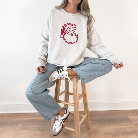 Embroidered Santa Silhouette Christmas Crewneck Sweatshirt | Minimalist Santa Sweatshirt | Vintage Christmas Pullover | Cozy Holiday Embroidered Sweatshirt