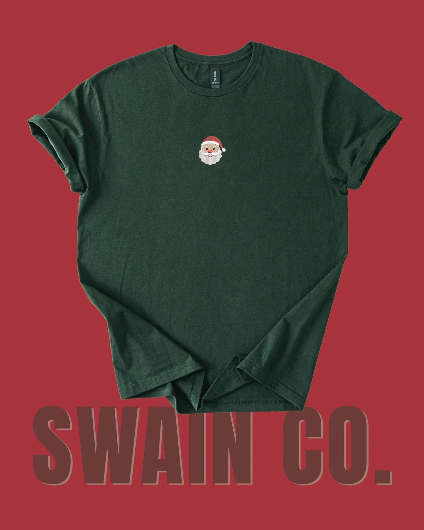 Mini Santa Embroidered Tee – Classic Embroidered Santa Shirt | Holiday Embroidery Tee for Kids, Teens & Adults | Perfect Match to Classic Santa Pajama Pants