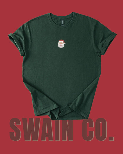 Mini Santa Embroidered Tee – Classic Embroidered Santa Shirt | Holiday Embroidery Tee for Kids, Teens & Adults | Perfect Match to Classic Santa Pajama Pants