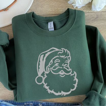Embroidered Santa Silhouette Christmas Crewneck Sweatshirt | Minimalist Santa Sweatshirt | Vintage Christmas Pullover | Cozy Holiday Embroidered Sweatshirt