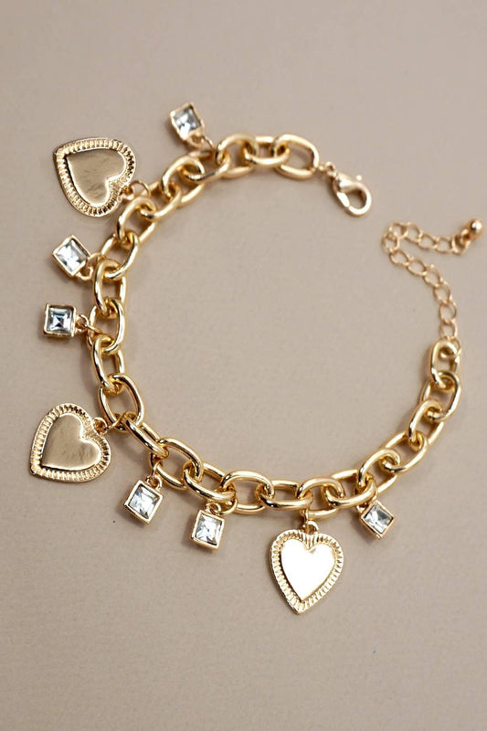 CHARM BRACELET-HEART RHINESTONE CHARMS