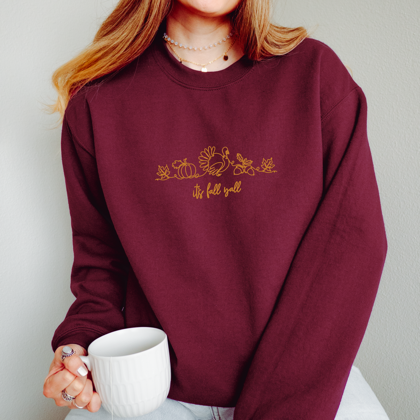 It's Fall Y'all Line Art Crewneck Sweatshirt | Minimalist Autumn Pullover | Cozy Fall Graphic Sweatshirt
