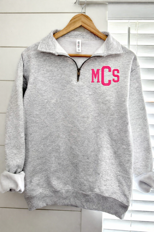 Custom Embroidered Quarter Zip Sweatshirt, Personalized Monogram Pullover, Bride Sweatshirt, Mrs Sweatshirt, Graduation Gift, Bachelorette Outfit