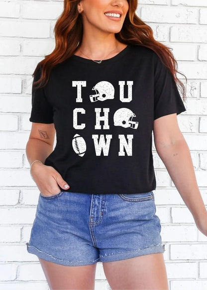 Touchdown Football Cropped Boxy Tee | Oversized Game Day Shirt | Women’s Football Graphic Tee | Neutral Sporty Fall Outfit