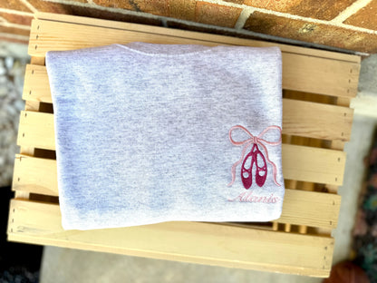 Personalized Ballet Slippers & Bow Embroidered Crewneck Sweatshirt | Custom Dance Name Sweatshirt | Ballet Gift for Dancer | Dance Team Apparel