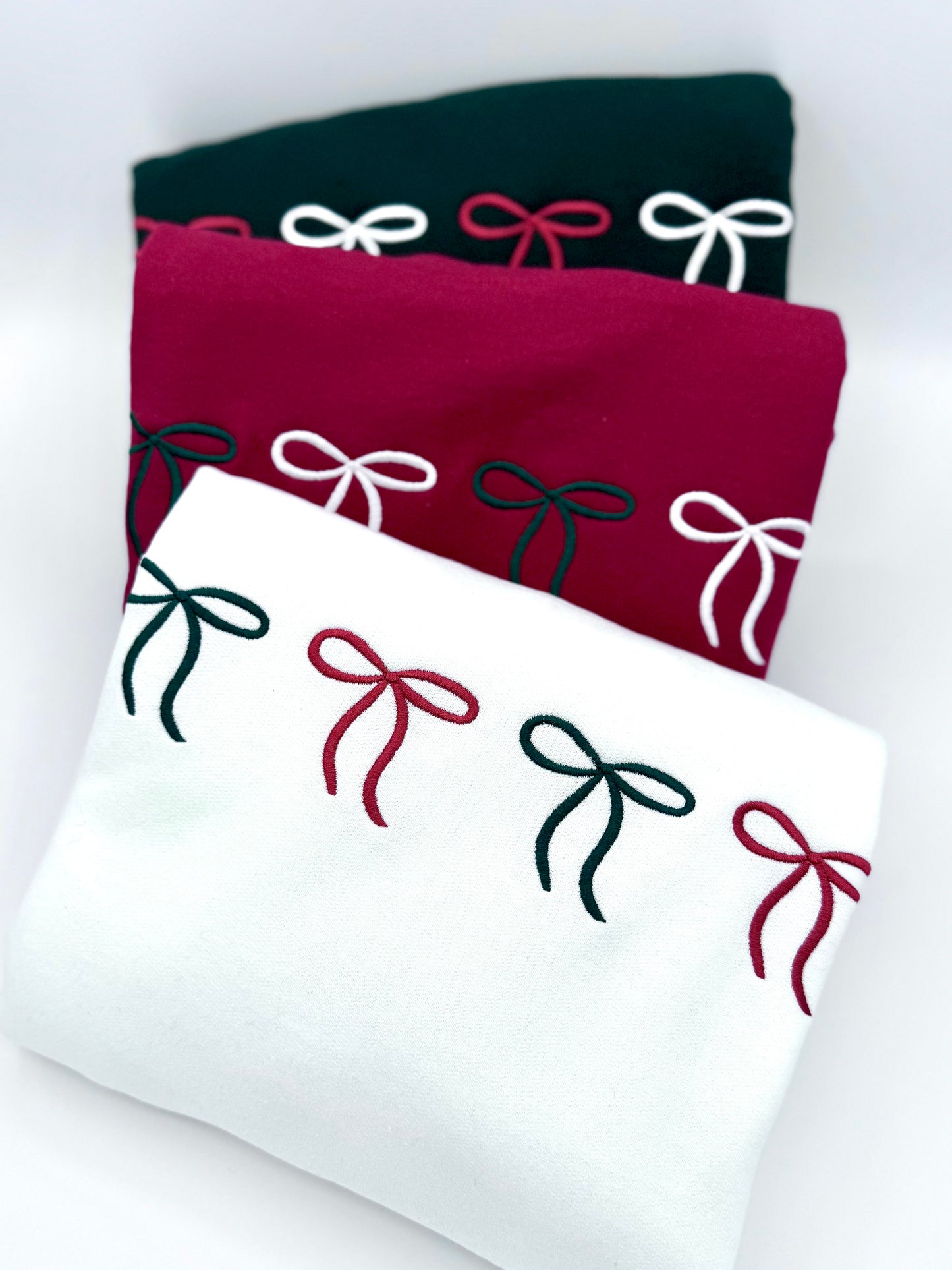 Embroidered Christmas Bow Sweatshirt Women, Holiday Bow Crewneck, Cozy Festive Winter Sweater, Gift for Her, Cute Xmas Outfit