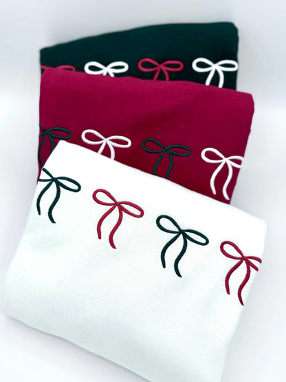 Embroidered Christmas Bow Sweatshirt • Holiday Crewneck for Women | Cute Festive Winter Sweater | Cozy Xmas Outfit | Gift for Her