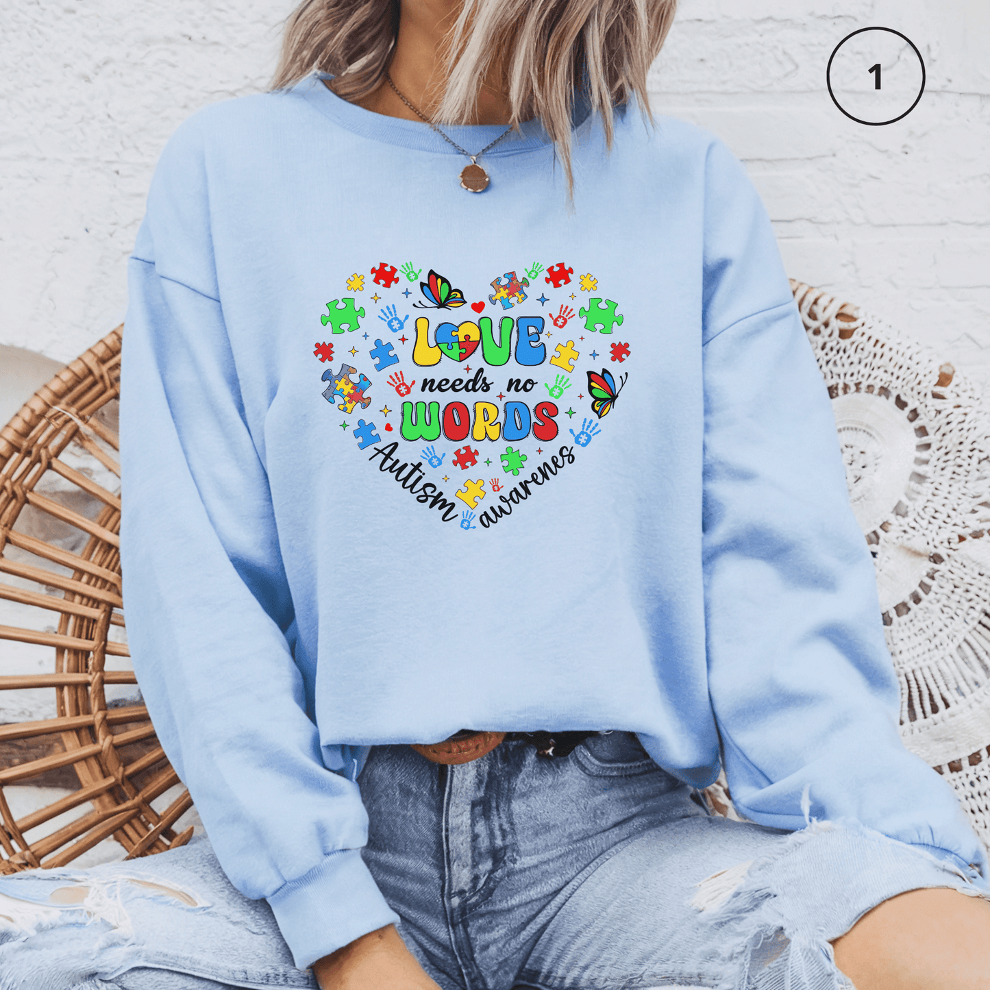 Autism Awareness Crewneck Sweatshirt – Love Needs No Words